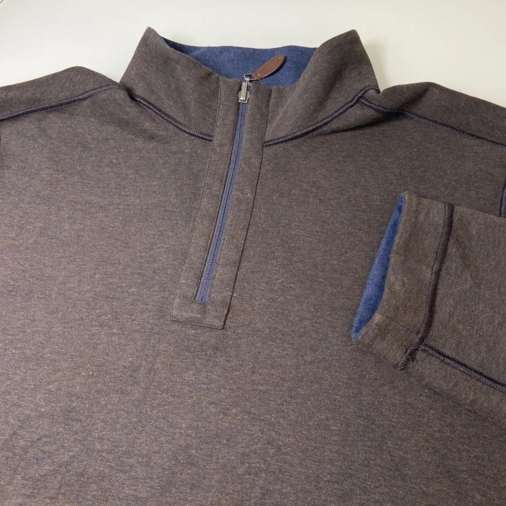 Johnston & Murphy Mens XL Blue Brown Reversible 1/4 Zip Pullover Solid